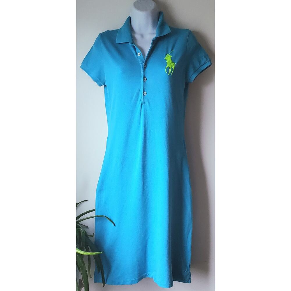 Ralph Lauren Womens Turquoise Polo Dress with Horse Size XS Preppy Sporty Beach